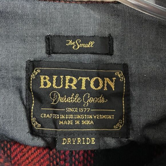 Burton Shirt Men Small Red Blk Dryride Button Front Flannel Plaid Cotton Utilit… - Picture 5 of 8